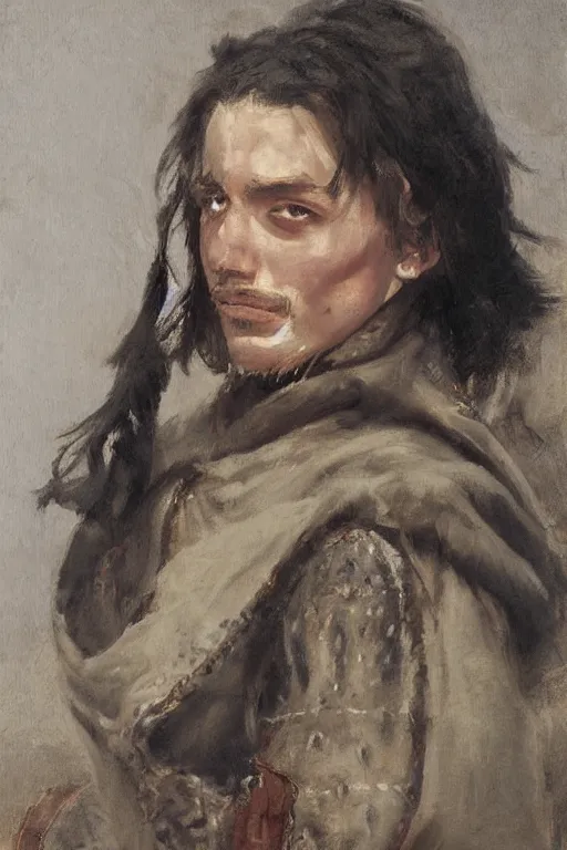 Prompt: Richard Schmid and Jeremy Lipking and Antonio Rotta full length portrait painting of a young beautiful traditonal bible DArtagnan from the The Three Musketeers