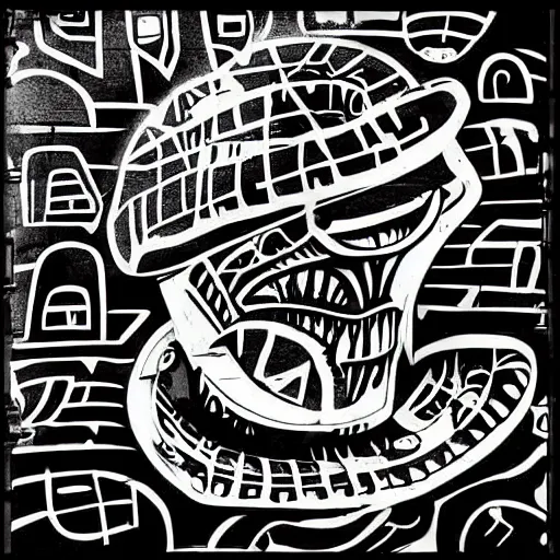 Prompt: alien graffiti b & w