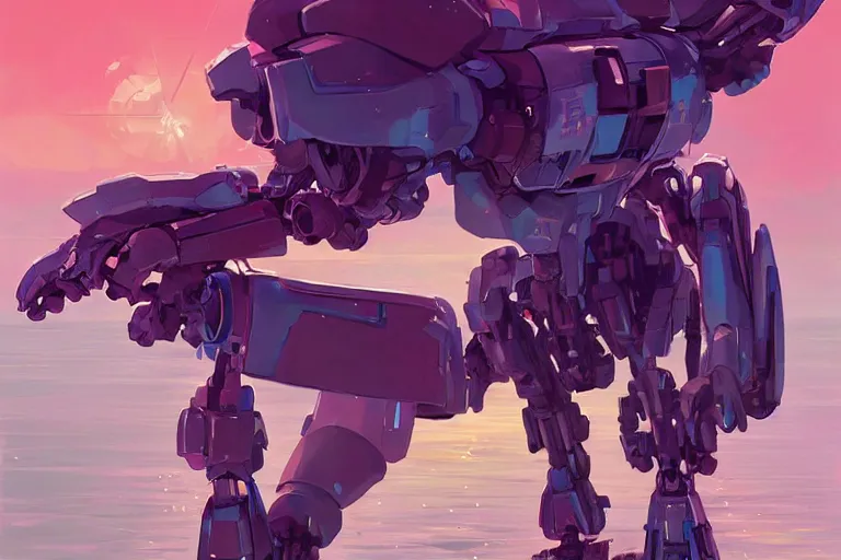 Image similar to waterlily headed combat mecha whose top half is a flower with petals being robotic limbs, bandai box art, behance hd artstation by syd mead, rhads, makoto shinkai, lois van baarle, ilya kuvshinov, beeple, laurie greasley, victo ngai, andreas rocha, gundam box art