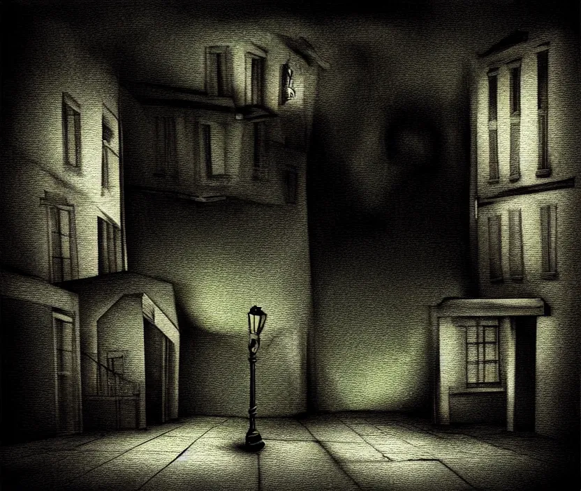 Image similar to good night horror dark noir vignette distortion digital painting