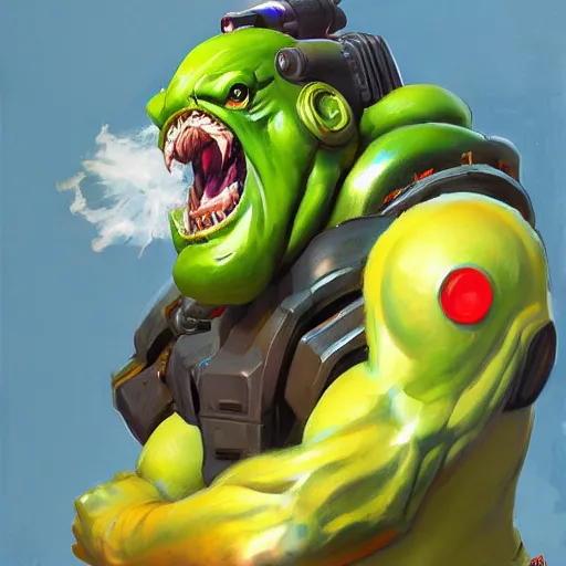 Image similar to greg manchess portrait painting of armored slimer as overwatch character, medium shot, asymmetrical, profile picture, organic painting, sunny day, matte painting, bold shapes, hard edges, street art, trending on artstation, by huang guangjian and gil elvgren and sachin teng