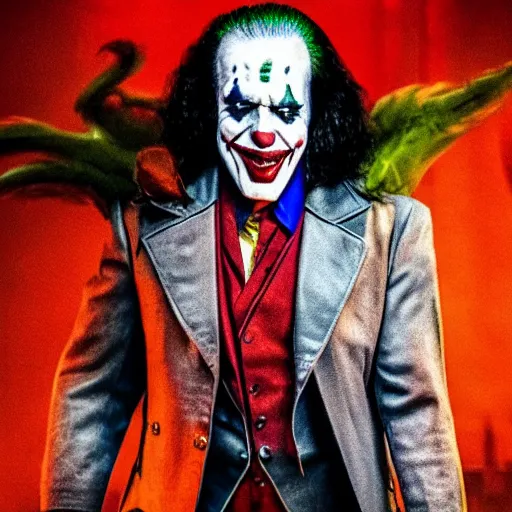 Prompt: film still of Gene Simmons as joker in the new Joker movie