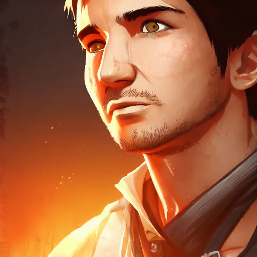 Image similar to portrait of nathan drake, anime fantasy illustration by tomoyuki yamasaki, kyoto studio, madhouse, ufotable, trending on artstation