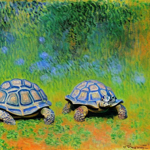 Image similar to tortoises operating heavy artillery by claude monet