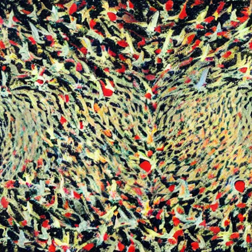 Image similar to a human ear shaped portal, doves flying into the portal, peaceful, by jackson pollock