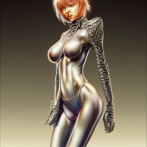 Prompt: cute girl walking with swagger, art by peter lloyd 1 9 8 0, airbrush style, art by hajime sorayama,, intricate, elegant, sharp focus, illustration, highly detailed, concept art, matte, sharp focus, illustration, highly detailed, concept art, h 6 4 0