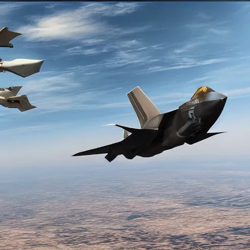 Prompt: “f-35 dogfight in the sky, world war 3, cinematic, atmospheric, high definition”