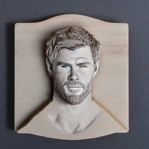 Prompt: epic detailed cnc machine carving of chris hemsworth as thor
