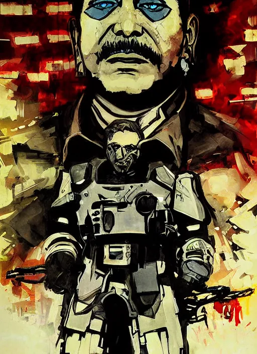 Image similar to cyborg pinochet painting by yoji shinkawa