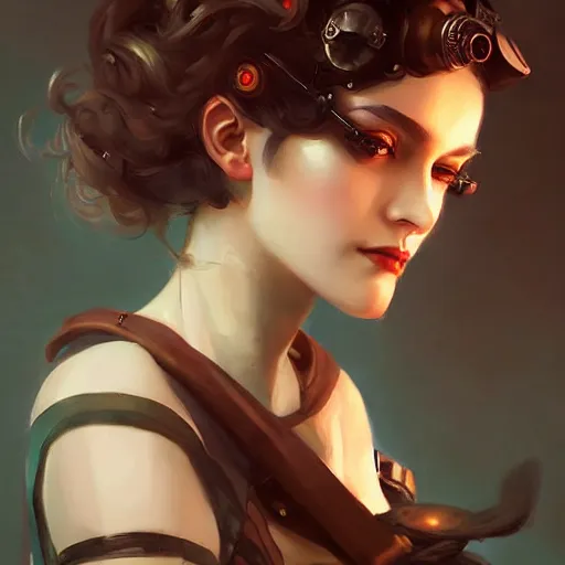 Image similar to portrait of a beautiful dieselpunk woman, by guweiz and wlop and artgerm