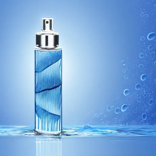 Image similar to perfume bottle centered in cool blue ripples in water