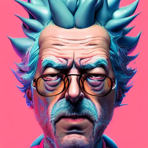 Image similar to 3 0 0 0 rick sanchez portrait soft light by james jean and katsuhiro otomo and erik jones and mc escher, inspired by akira anime, smooth face feature, intricate high details, sharp, ultradetailed, 3 d octane render