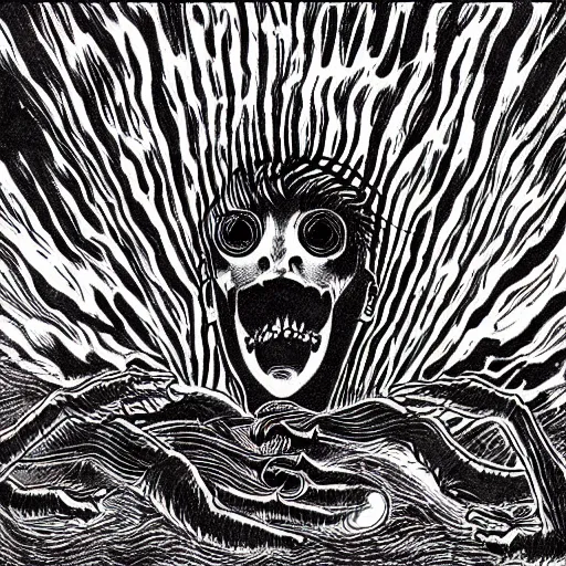 Image similar to Eldritch Horror eating the Sun, dark, horror, art by Junji Ito