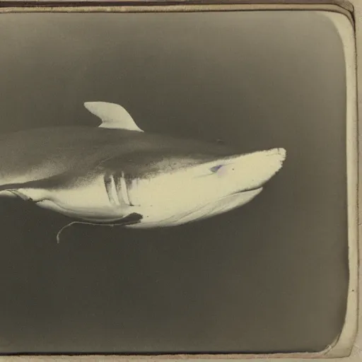 Image similar to underwater tintype photo of whale eating a shark