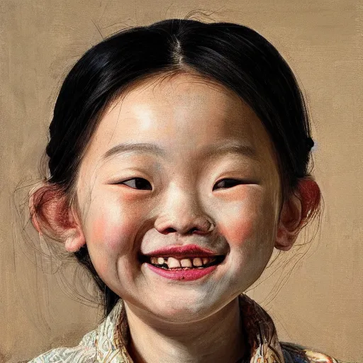 Prompt: high quality high detail painting by lucian freud, hd, smiling cute chineese girl portrait, photorealistic lighting