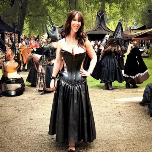 Prompt: jennifer love hewitt in a leather corset and skirt, renaissance fair, trending on instagram, 8 k