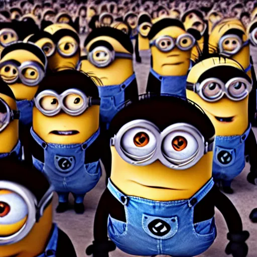 Prompt: despicable me minions serving adolf hitler, old photo, 4 k