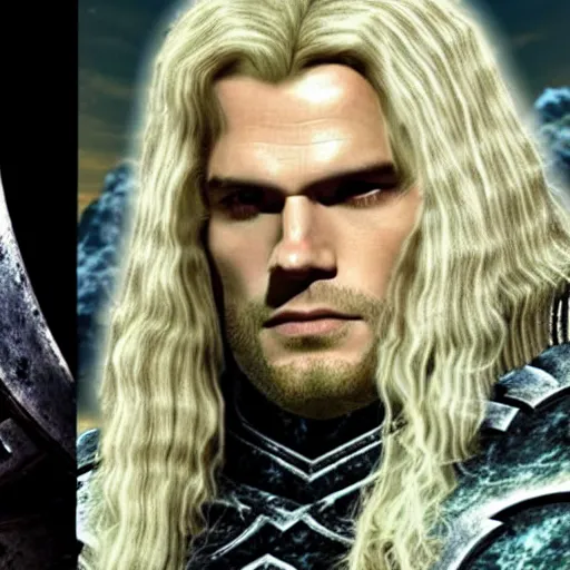 Image similar to Henry Cavill is arthas menethil the lich king realistic concept art