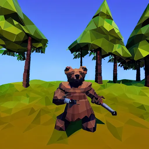 Image similar to image of an rpg bear enemy with low poly playstation 1 graphics, upscaled to high resolution