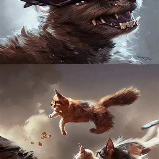 Prompt: a war between dogs and cats, digital art by greg rutkowski and artgerma