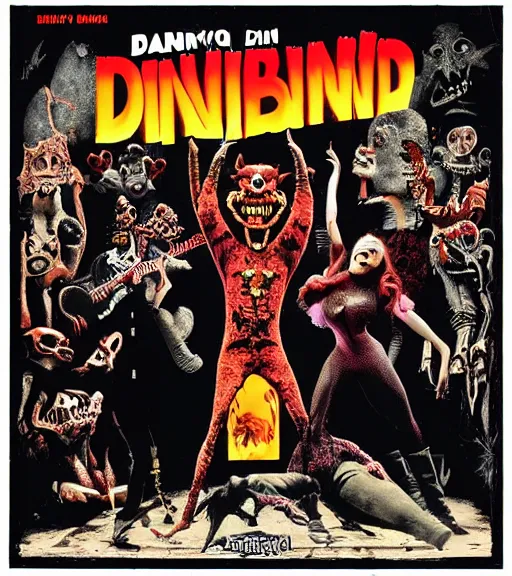 Prompt: forbidden zone sixth dimension hell danny elfman oingo boingo performing for the devil in hell