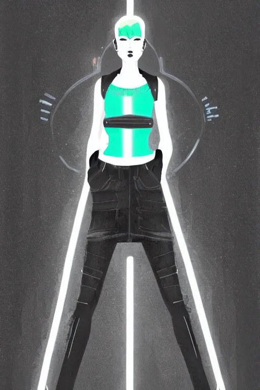 Image similar to full body portrait of punk girl clothing inspired by bladerunner and tron legacy, plain background, ultrafine detail, digital concept art, masterpiece!!!