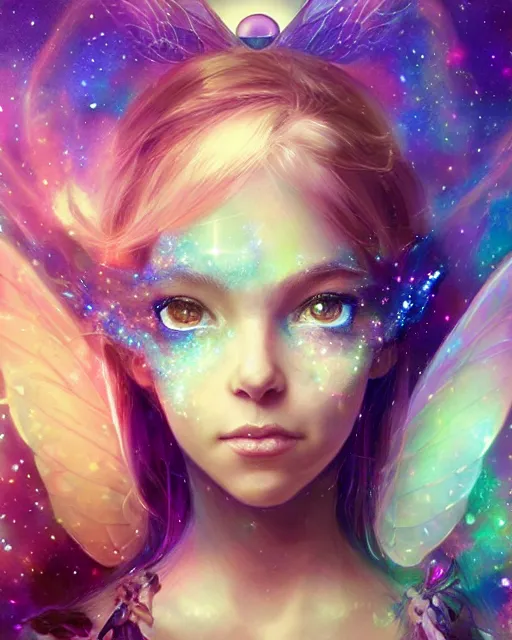 Prompt: a detailed image of an attractive!!!! girl with psychedelic! fairy wings holding a crystal containing all of reality and galaxies, by greg rutkowski artgerm ross tran ilya kuvshinov. 7 0 mm, volumetric lighting, digital art, subtle and detailed