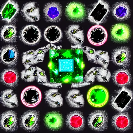 Image similar to chaotic cinematic space rift, dark, golem - emerald golem - sapphire golem - diamond, bright, night