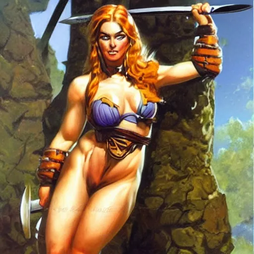 Image similar to A cute barbarian girl by Boris Vallejo