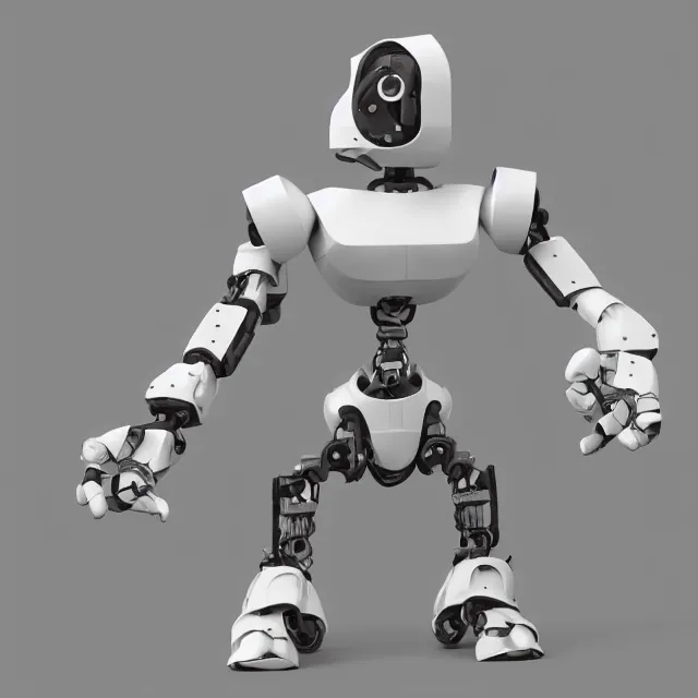 Prompt: Low poly clay render of a robotic herione