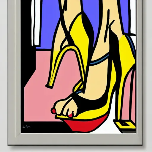 Image similar to easy to watch peaceful painting of a woman's feet in high heeled sandals by Roy Liechtenstein