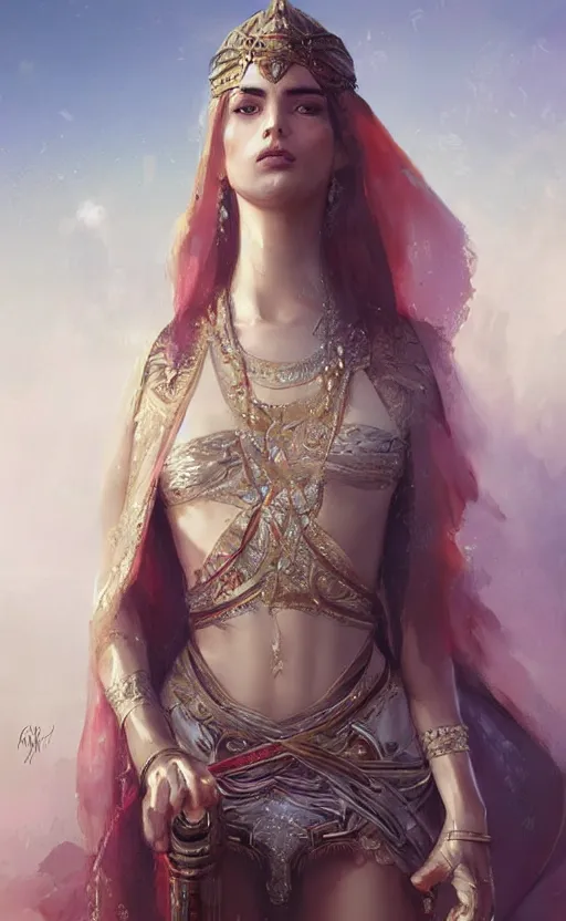 Image similar to Morgan fox arabian princess, digital art,ultra realistic,ultra detailed, ultra wide Lens, art by greg rutkowski