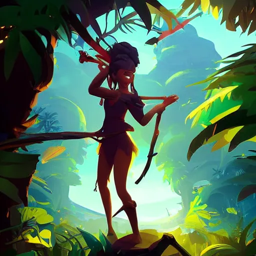 Image similar to painting forest nymph treasure on sea of thieves game avatar hero smooth face median photoshop filter cutout vector, behance hd by jesper ejsing, by rhads, makoto shinkai and lois van baarle, ilya kuvshinov, rossdraws global illumination