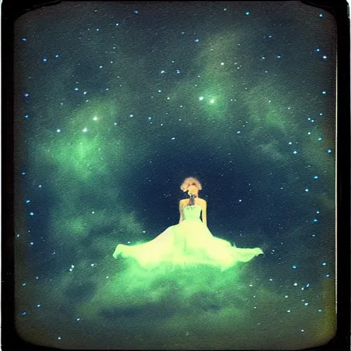 Image similar to astral fairy in the night sky, polaroid photo, perfect photo, photo pinterest