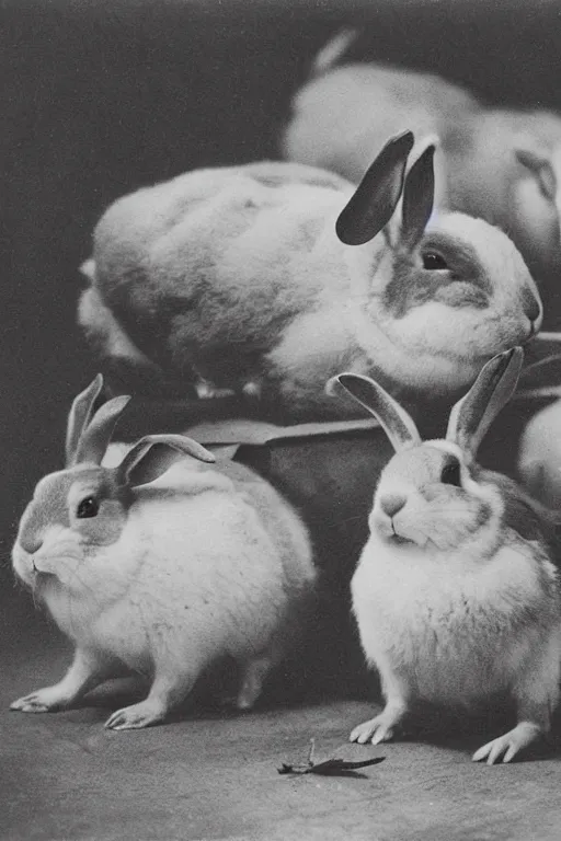 Image similar to fat rabbits with oranges vintage photograph