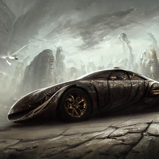 Prompt: full view of a car, intricate, elegant, highly detailed, digital painting, concept art, smooth, sharp focus, art style from Wang Ke and Greg Rutkowski and Bruce Kaiser and Scott Robertson and Dmitry Mazurkevich and Doruk Erdem and Jon Sibal, small style cue from blade runner and dune