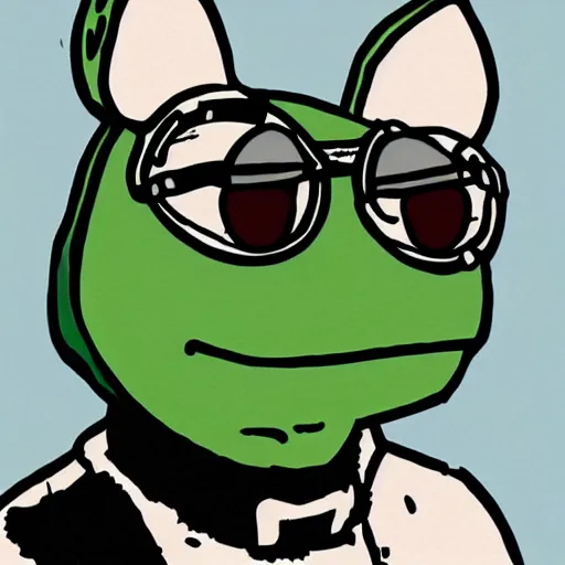 Image similar to pepe the frog head from 4chan on the body of a cartoon dog wearing a leather jacket and jeans