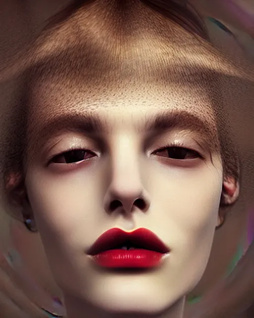 Image similar to woman, thin long nose, medium lips, wheat hair, close - up, high sharpness, zeiss lens, fashionable bruno dayan, erik madigan heck, helmut, karl lagerfel, artistic, hyper - realistic, beautiful face, octane rendering