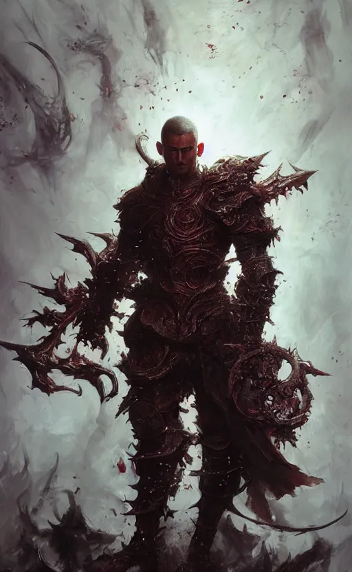 Image similar to full body shot Guts Berserk, Diablo , extremely detailed, made by wlop, maxwell boas, Naranbaatar Ganbold, Raymond Swanland and Ruan Jia. Masterpiece. Repin. Greg Rutkowski