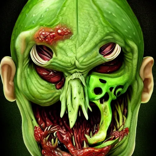 Prompt: concept art of a realistic zucchini zombie, digital art, detailed, trending on Artstation