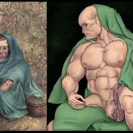 Prompt: the virgin dall - e user vs the chad stable diffusion enjoyer