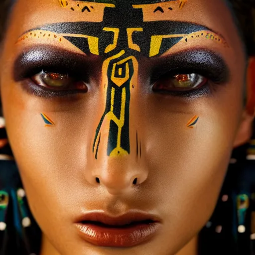 Image similar to portrait of a stunningly beautiful sleek alien tribal female, depth of field, zeiss lens, detailed, symmetrical, centered, fashionc photoshoot, by Annie Leibovitz and Steve McCurry, David Lazar, Jimmy Nelsson, Breathtaking, 8k resolution, extremely detailed, beautiful, establishing shot, artistic, hyperrealistic, beautiful face, octane render