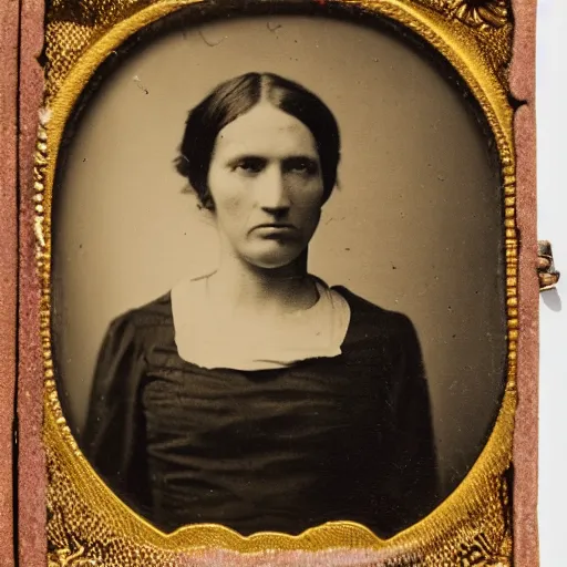 Prompt: A woman with a hamburger head, ambrotype