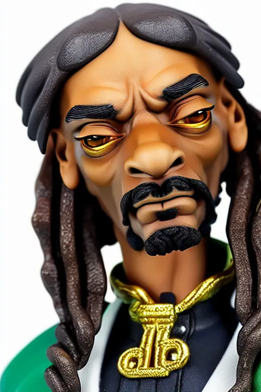 Prompt: still high quality figurine of snoop dogg, tsurime eyes, tareme eyes, personification, dynamic pose, detailed product photo, featured on amiami, tone mapped, beautiful composition, 8 5 mm, f. 1 4