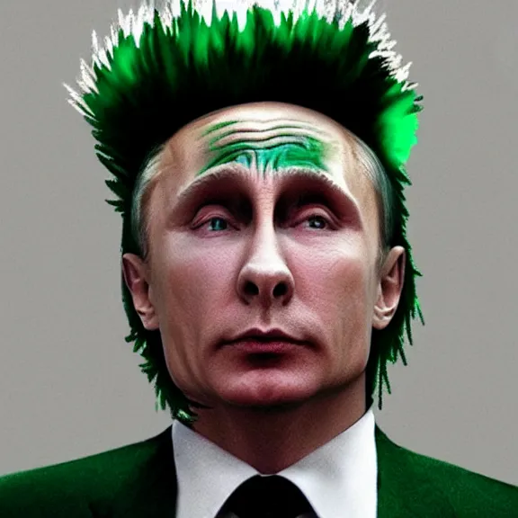 Prompt: punk vladimir putin with green mohawk