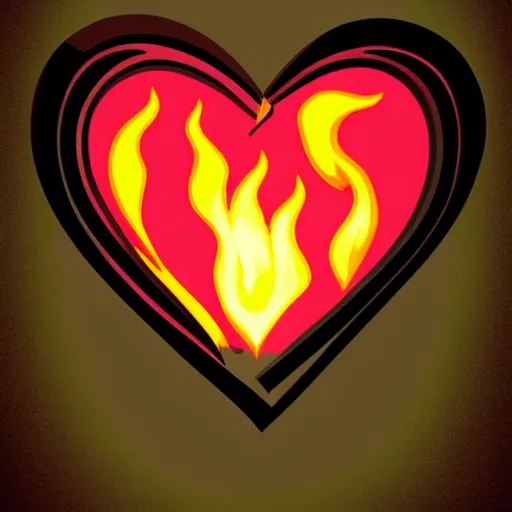 Image similar to cartoon heart on fire, burning, flames, symmetrical, washed out color, centered, art deco, 1 9 5 0's futuristic, glowing highlights, peaceful