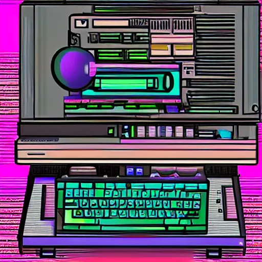 Image similar to a computer from the 9 0 s in the style of vaporwave