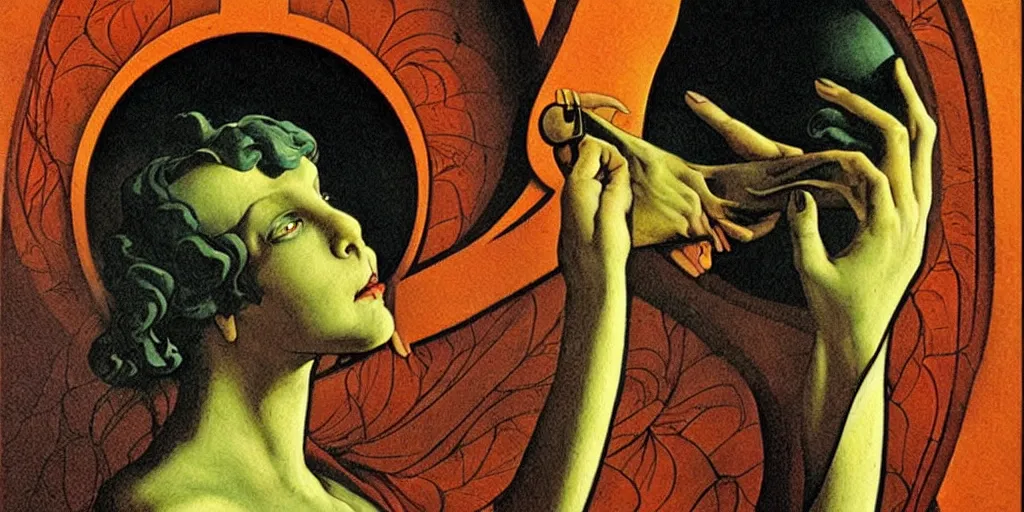 Image similar to An asymmetry still frame of Art Nouveau painting by Richard Corben