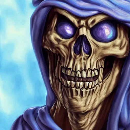 Image similar to ultra realistic portrait painting of skeletor, art by eiichiro oda, 4 k, one piece artstyle, cel shaded, highly detailed, epic lighting