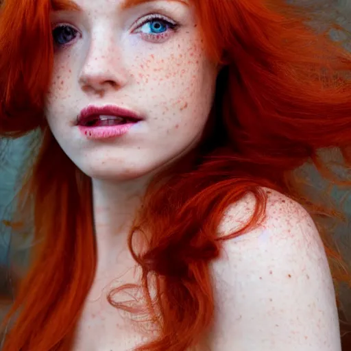 Image similar to close up portrait photo of a real beauty redhead freckles, 8k, masterpiece, pinup, highly detailed, smooth, sharp focus